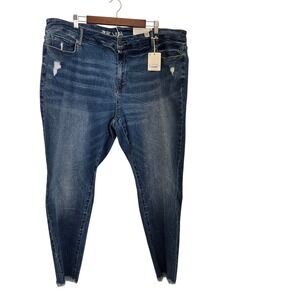 a.n.a High-Rise Jegging Women 24W Blue New Distressed Raw Hem Skinny Jeans boho